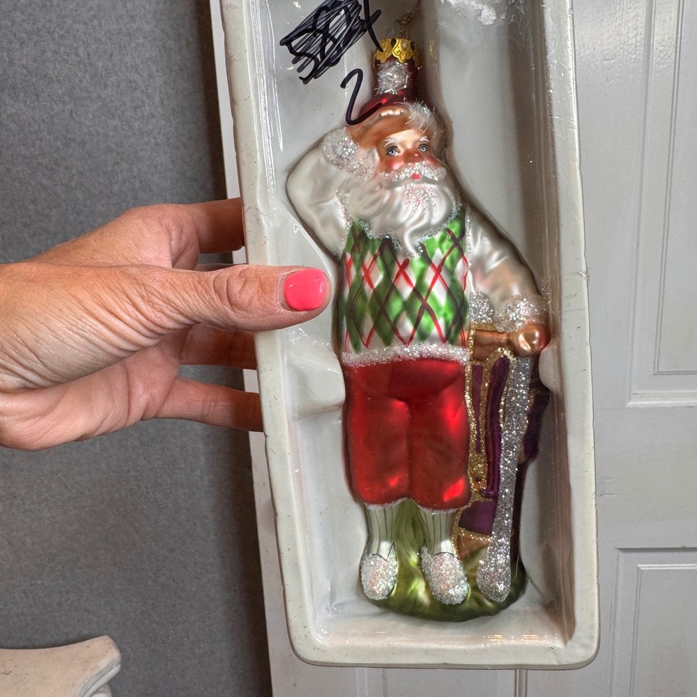 Golfing Santa Glass Christmas Ornament Golfer Holding Club Blown Glass‎ Handmade - Picture 3 of 4